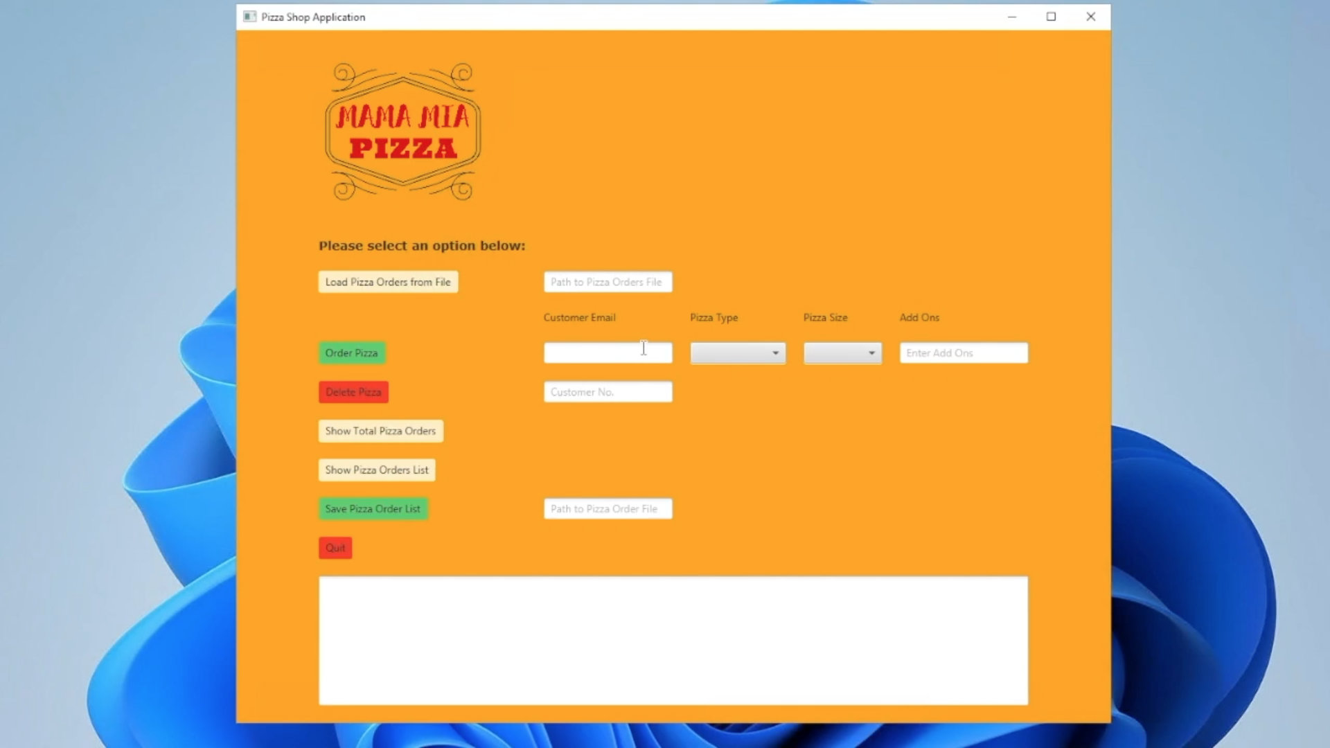 PIZZA ORDER APPLICATION- ECLIPSE JavaFX
